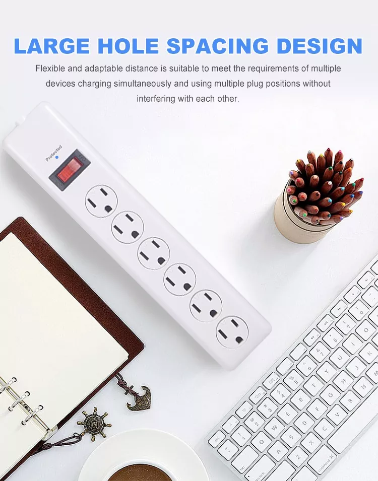 10FT US Power Strip with Surge Protector and Overload Protection