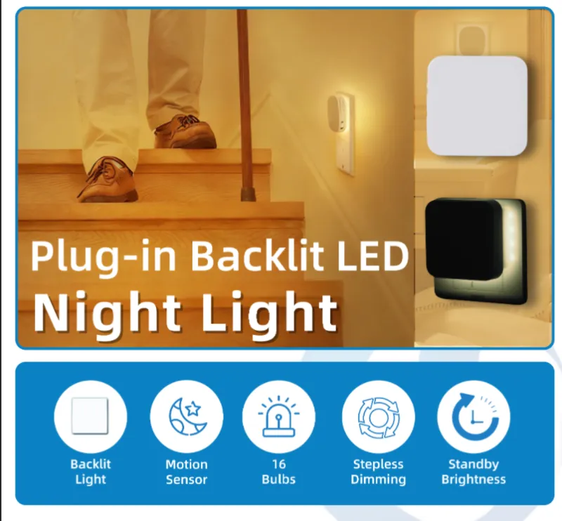 16 Bulbs US Backlit Sensor Night Light Plug