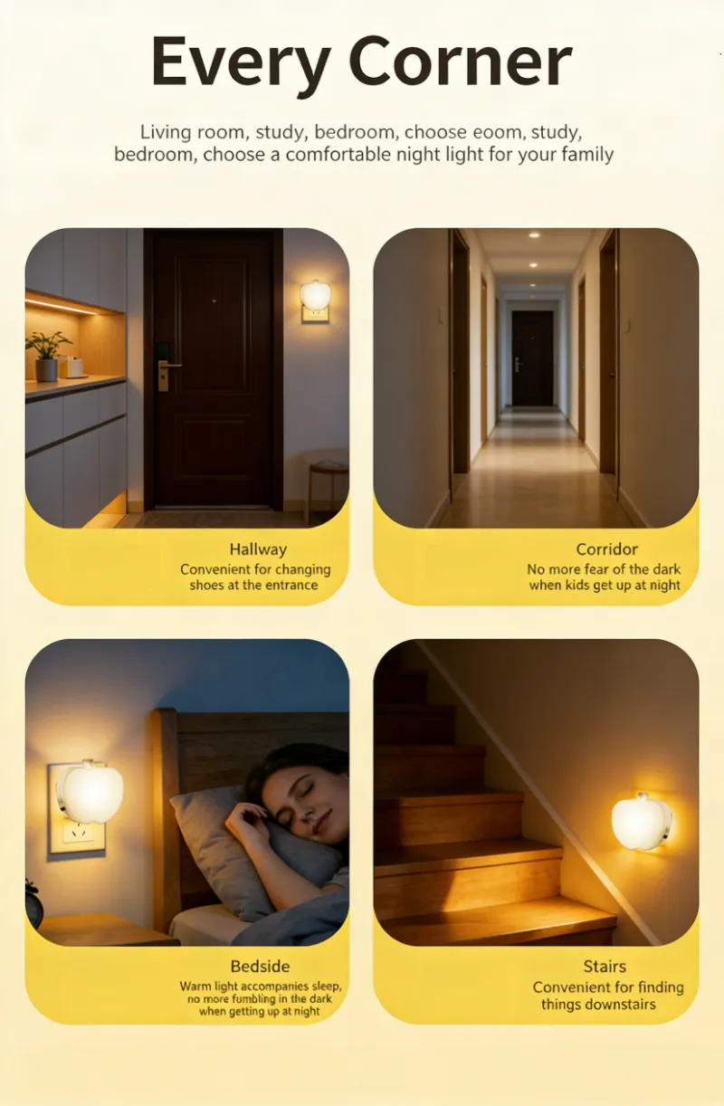 Soft Glow Apple Shaped LED Night Light Plug