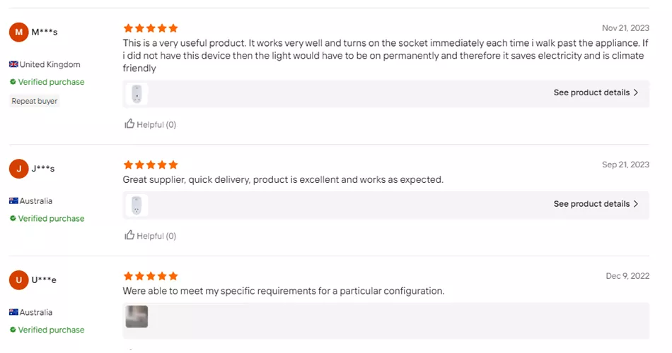 Customer review from Aipulan smart socket client - 5 star rating