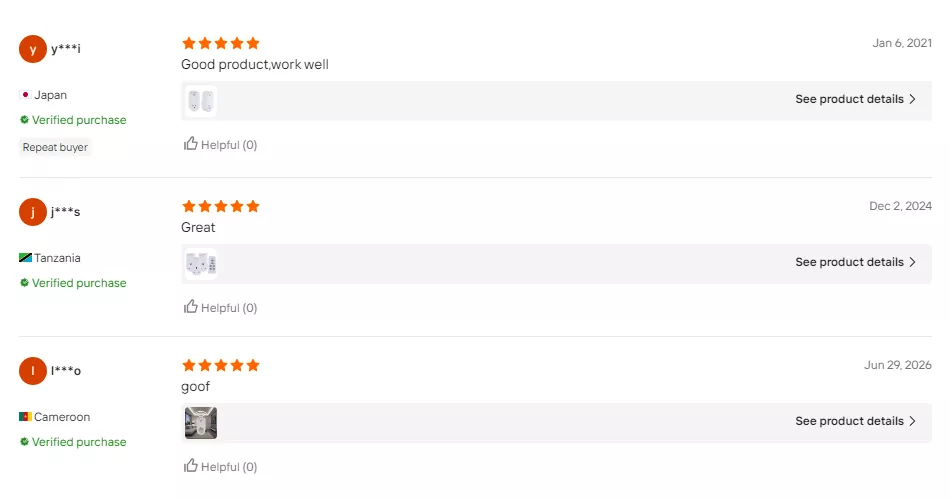 Customer review from Aipulan smart socket client - 5 star rating